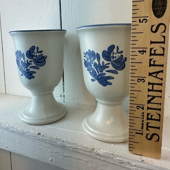 Pfaltzgraff Yorktowne Chalice Goblets Set 2 Vintage Stoneware Blue Cottagecore - Picture 6 of 10